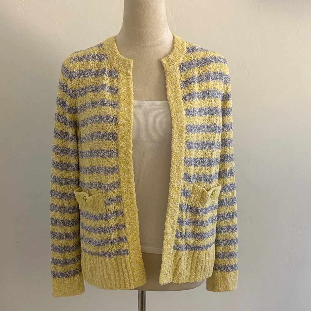 J. Crew Yellow and Purple Striped Cardigan